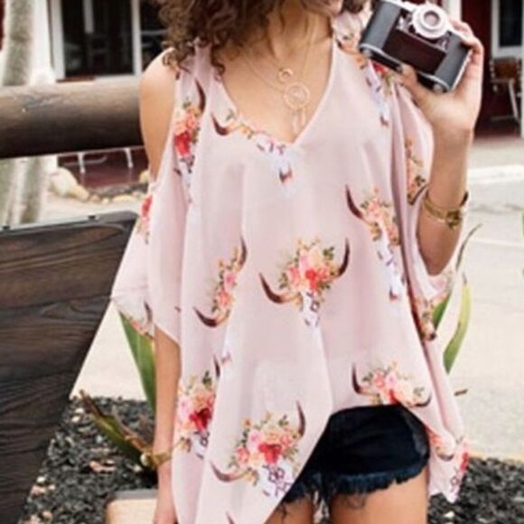 Show me Your MuMu Peta Boo Tunic Top Cow Skull Pink Small - Picture 1 of 3